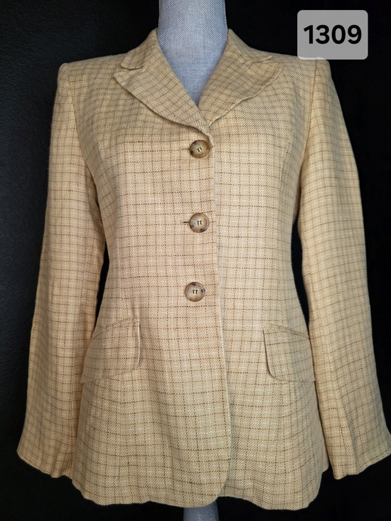 Jones New York Jackets & Blazers - Vintage 1990s Jones New York Sz 4 Women's Beige Plaid Tailored Jacket